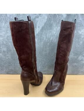 Women's Tall Brown Suede & Leather Heeled Boots